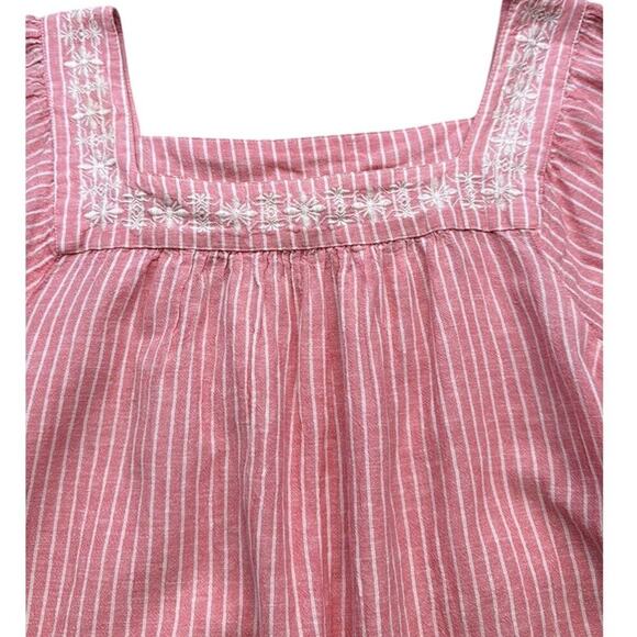 Women STUDIO WEST Pink White Striped Short Sleeve Linen Cotton Blend Top Size XL - Picture 2 of 7